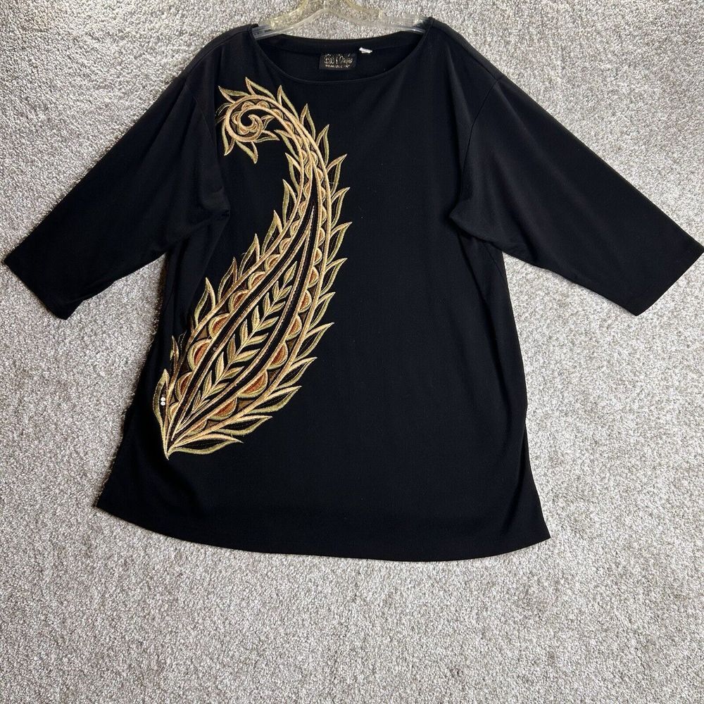 Bob Mackie Wearable Art Top Size 1x 3/4 Sleeve Sequins‎ Embroidered